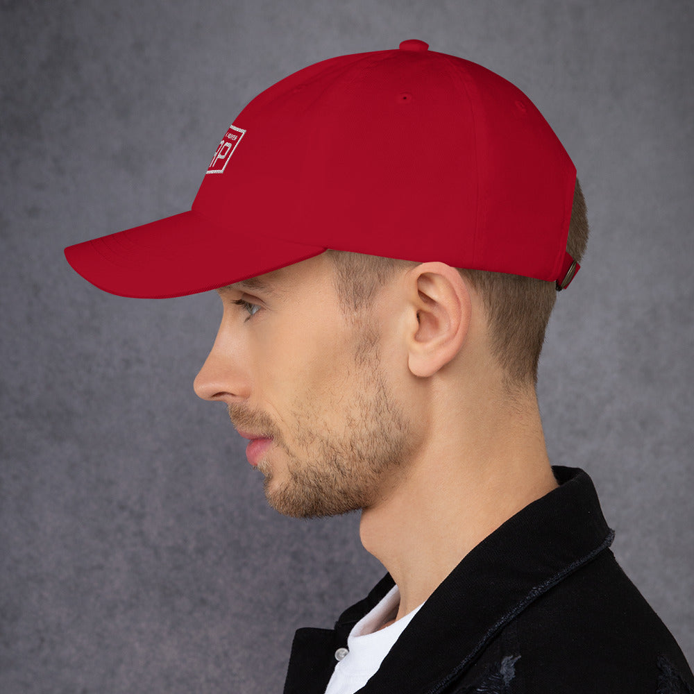 Unisex Dad Hat Red and White with Shield Logo