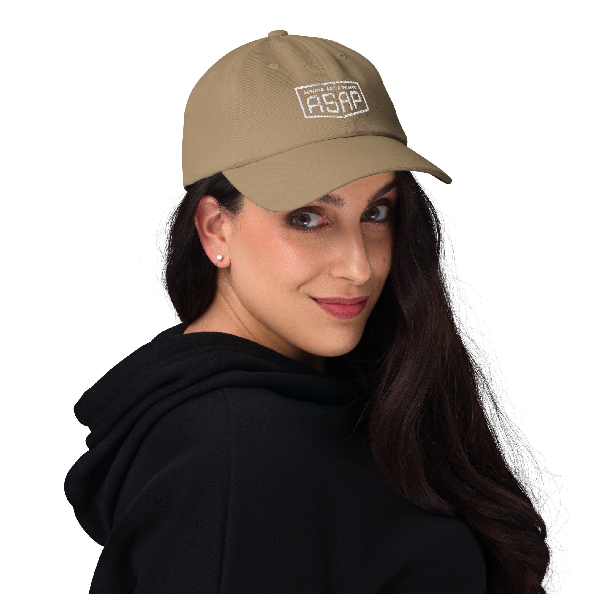 women wearing a pink classic ball cap with green asap print