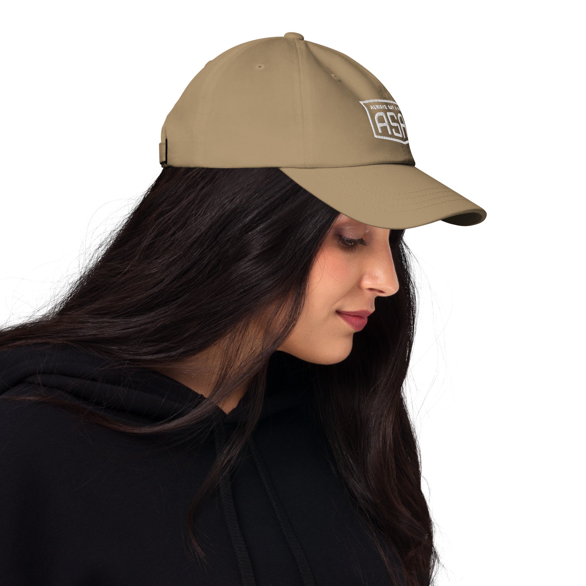 women wearing a pink classic ball cap with green asap print