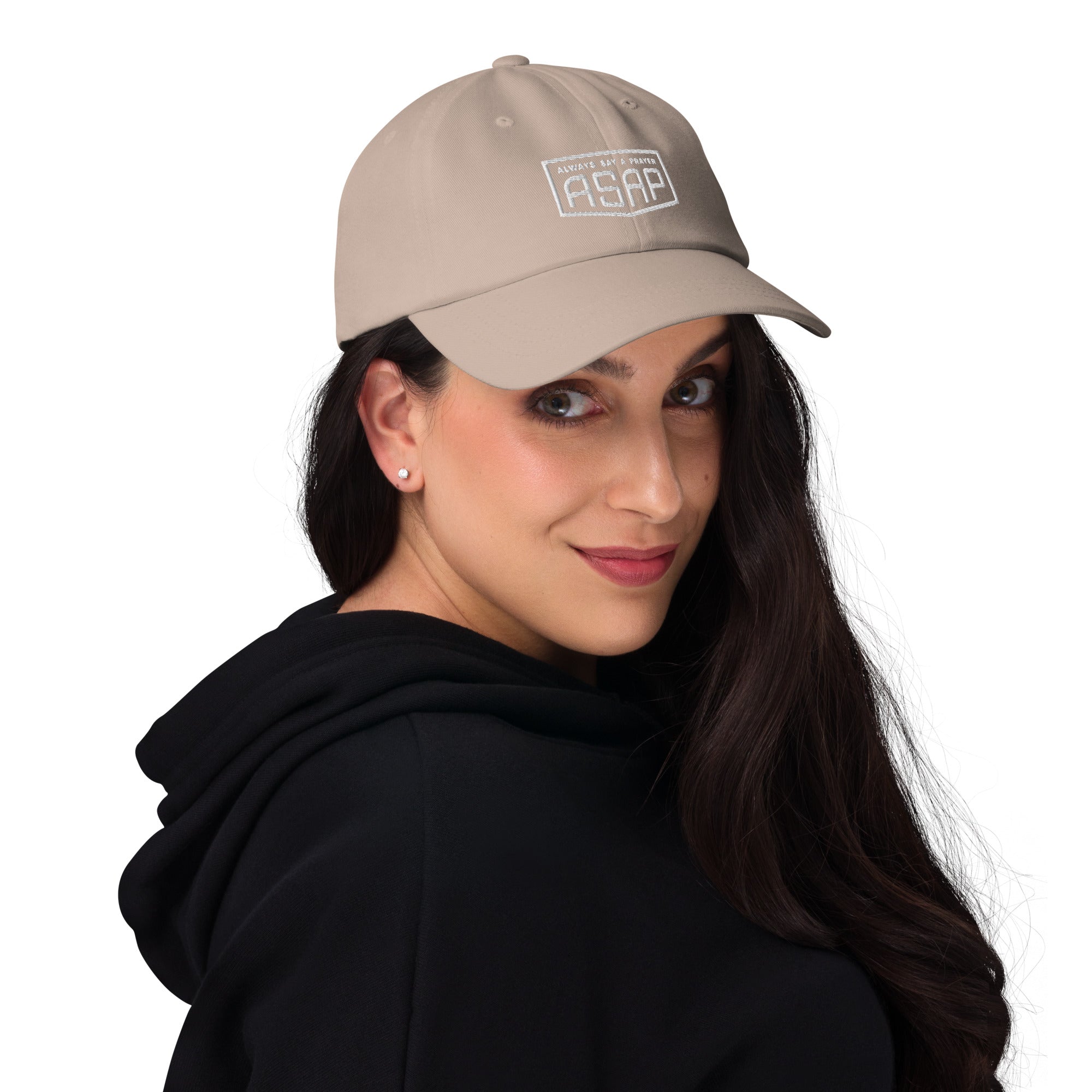 women wearing a pink classic ball cap with green asap print