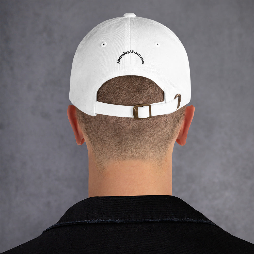 men wearing a classic white Ball Cap with black asap print