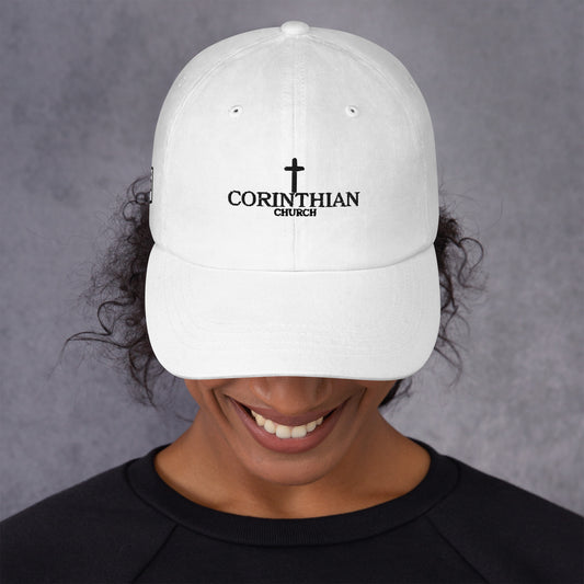 Unisex Corinthian Dad Hat White with Black Threads