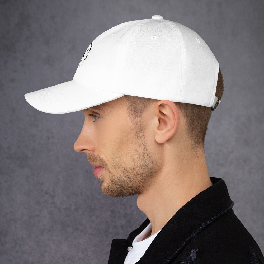 men wearing a classic white Ball Cap with black asap print