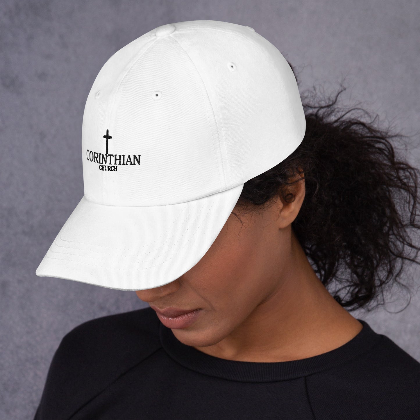 Unisex Corinthian Dad Hat White with Black Threads