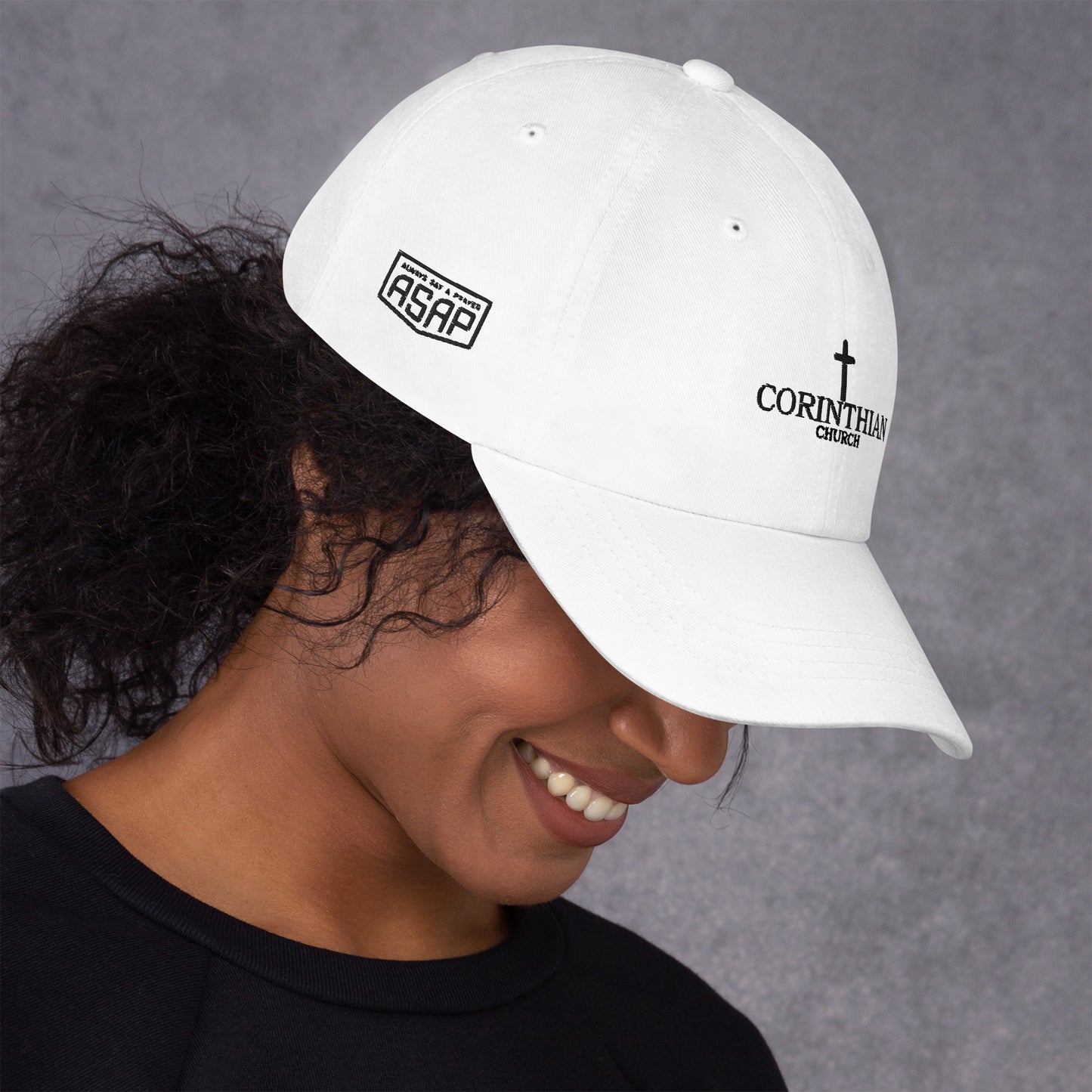 Unisex Corinthian Dad Hat White with Black Threads