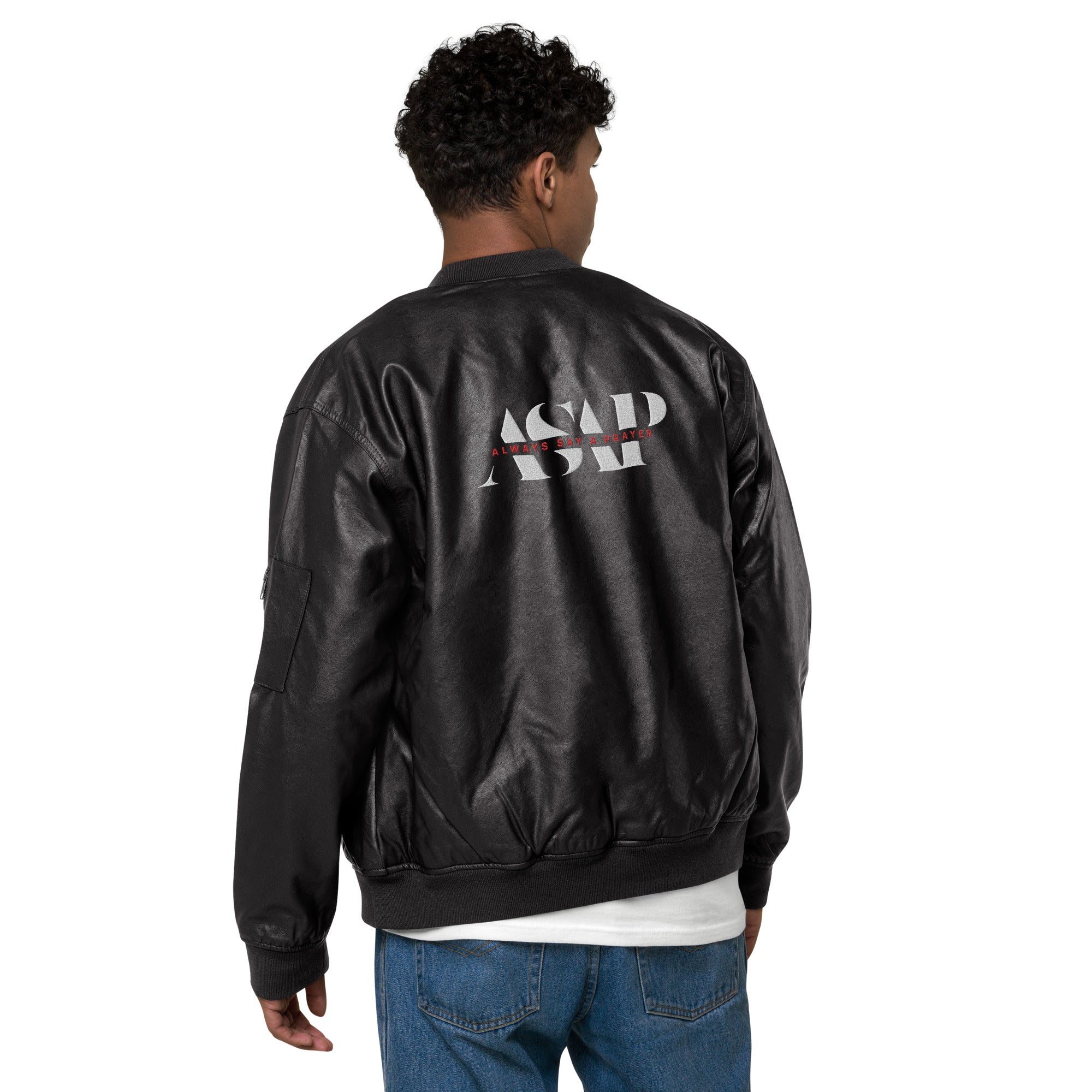 Vegan Leather Bomber Jacket ASAP Logo on FRONT & BACK