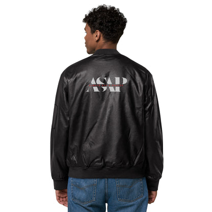 Vegan Leather Bomber Jacket ASAP Logo on FRONT & BACK