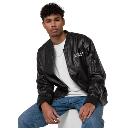 Vegan Leather Bomber Jacket ASAP Logo on FRONT & BACK