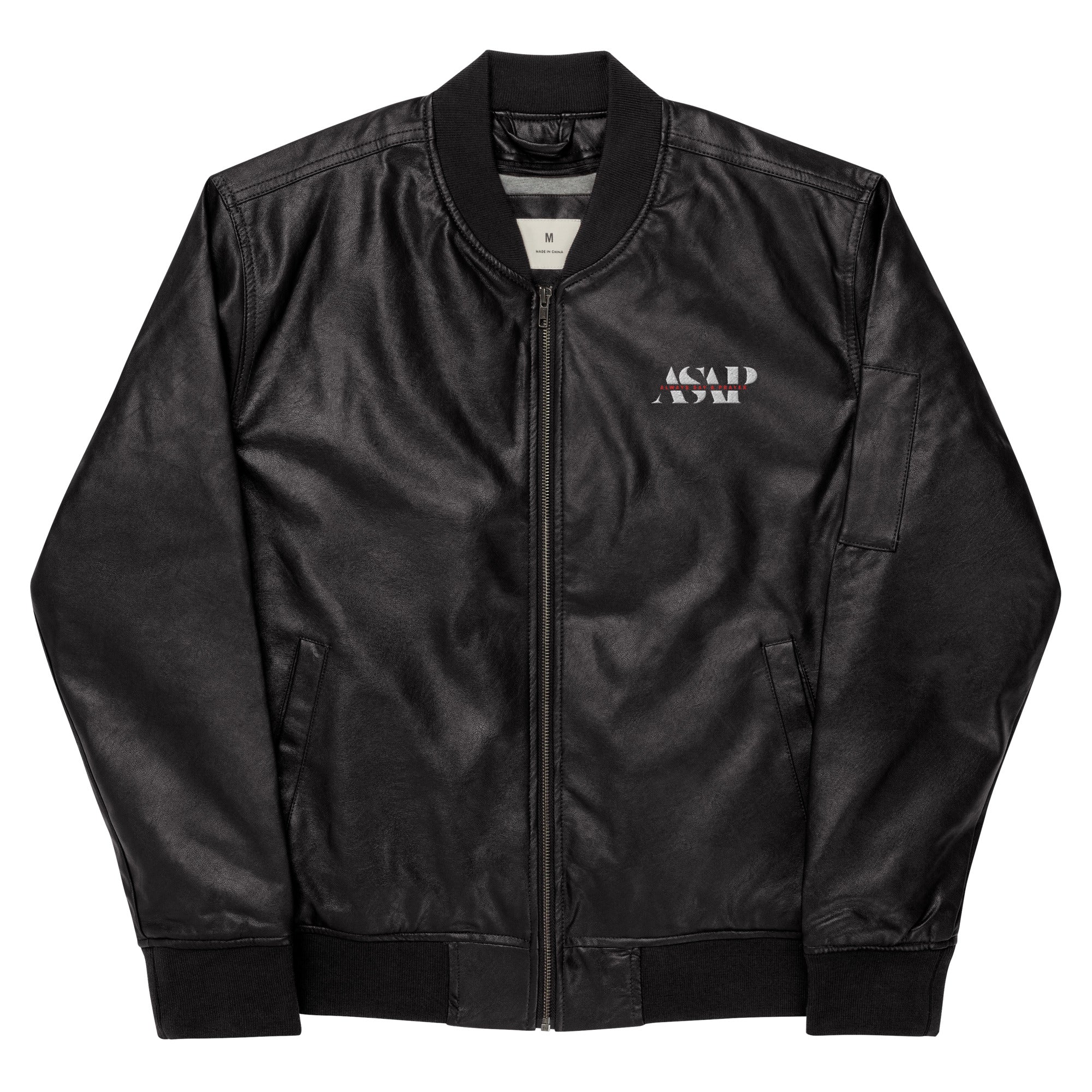 Vegan Leather Bomber Jacket ASAP Logo on FRONT ONLY