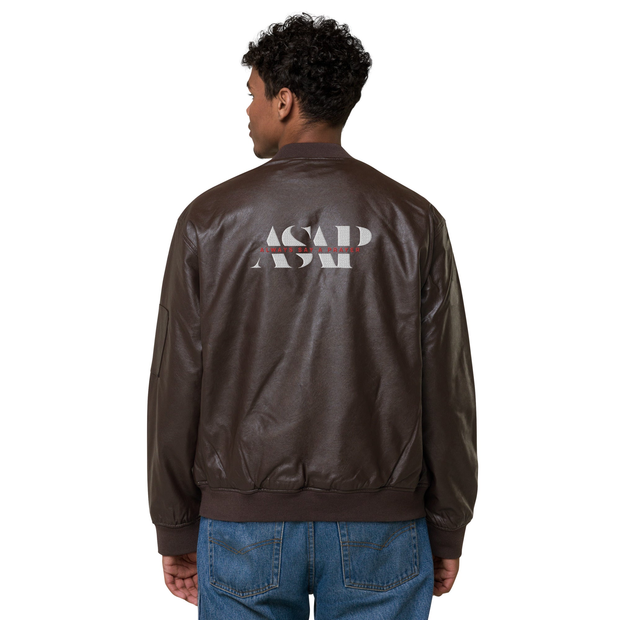 Vegan Leather Bomber Jacket ASAP Logo on FRONT & BACK