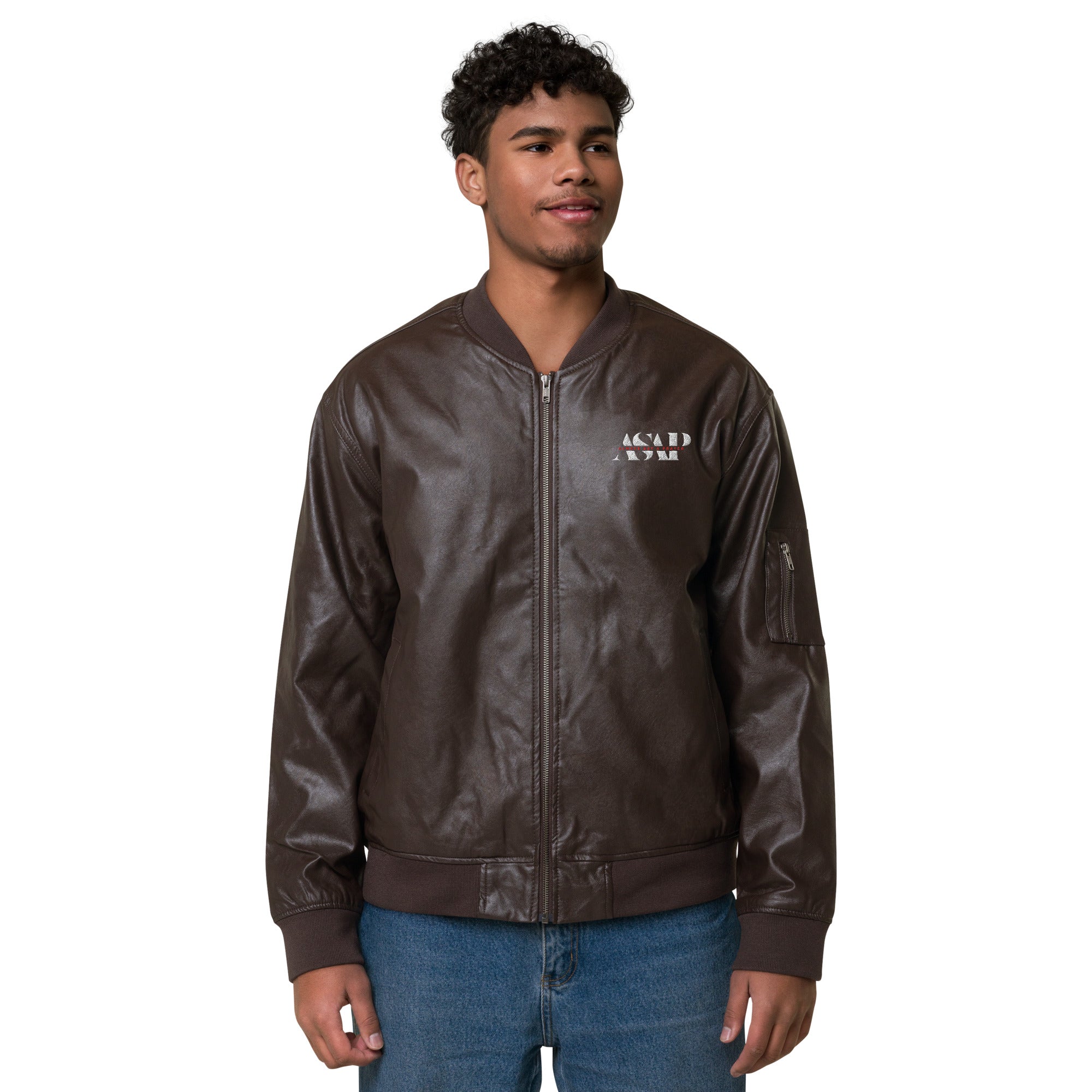 Vegan Leather Bomber Jacket ASAP Logo on FRONT & BACK