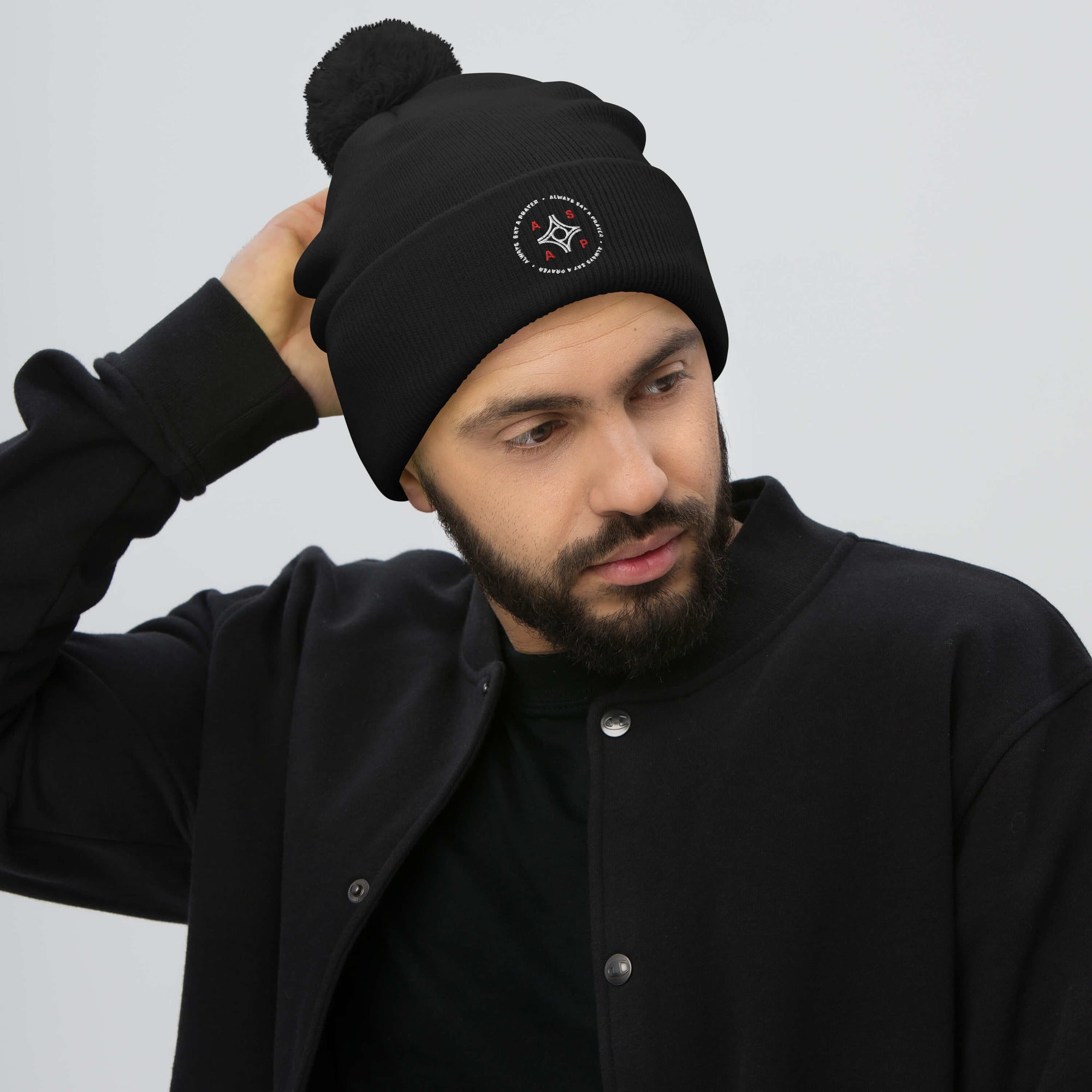 Beanie Unisex Cuffed with Pom-Pom 2-Color Circular Logo