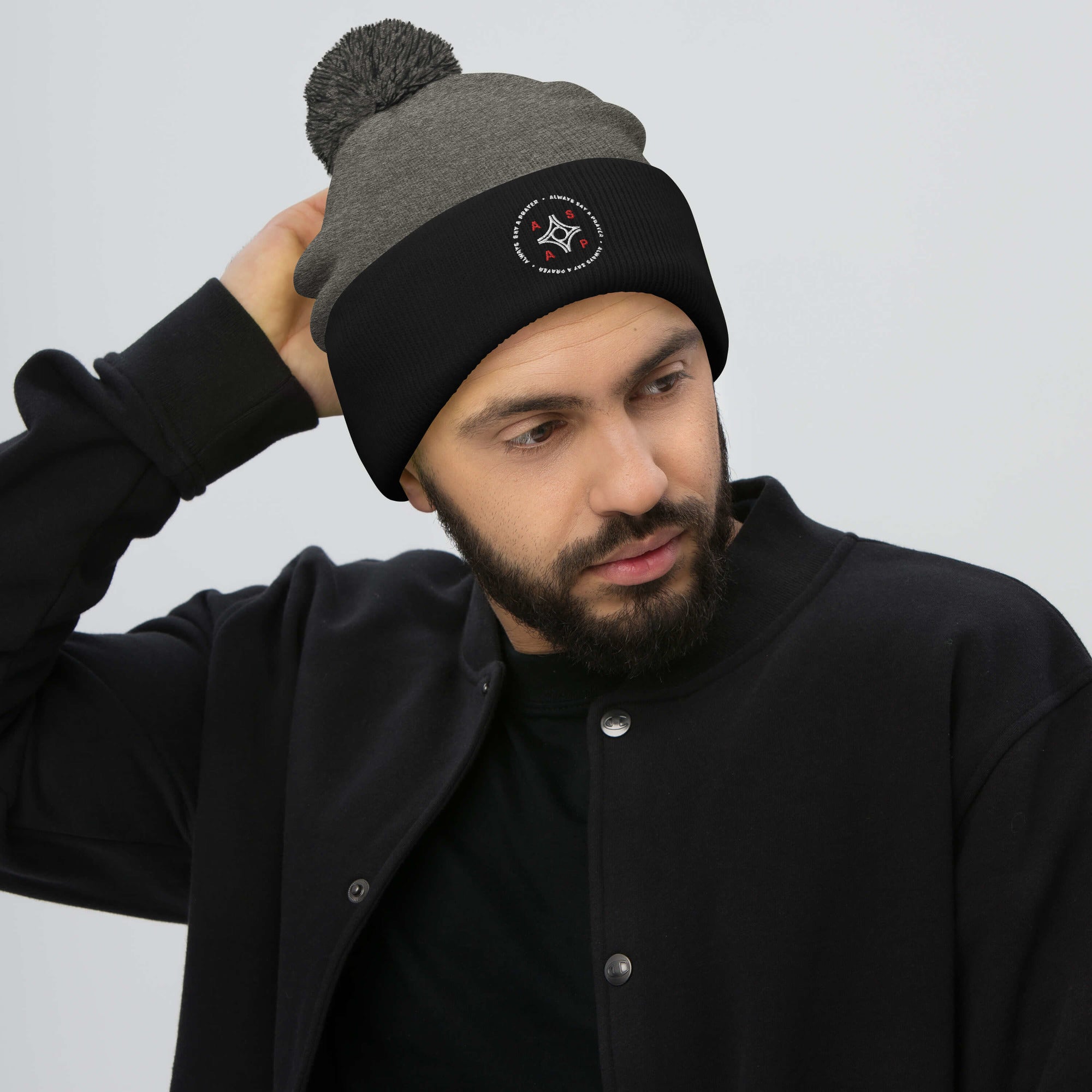 Beanie Unisex Cuffed with Pom-Pom 2-Color Circular Logo