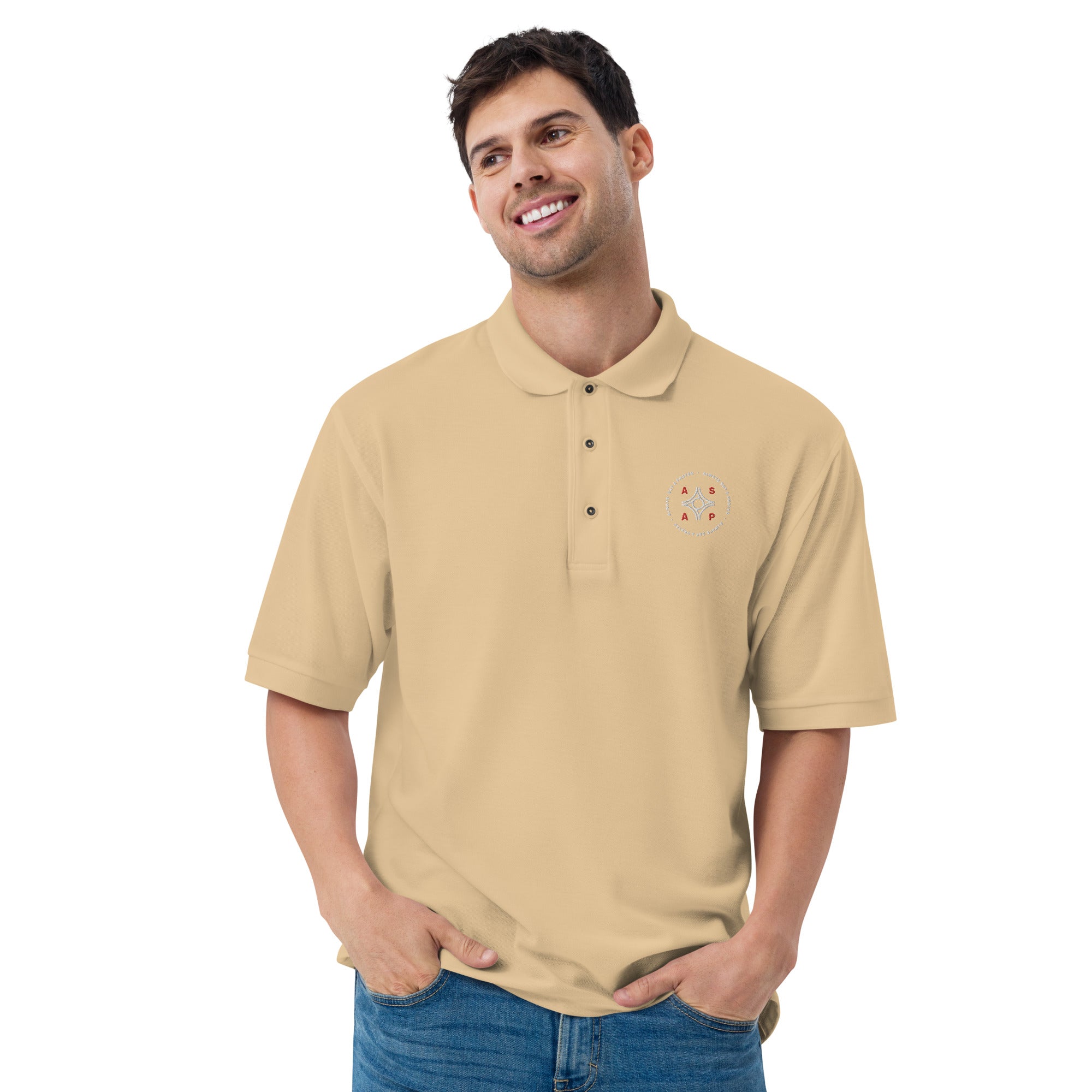 men wearing a  yellow  premium polo shirt with white asap print