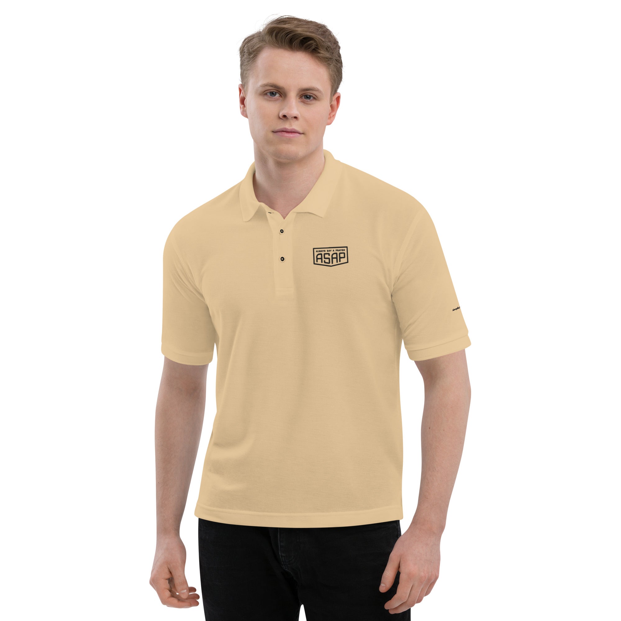 men wearing a premium yellow polo shirt with white asap print