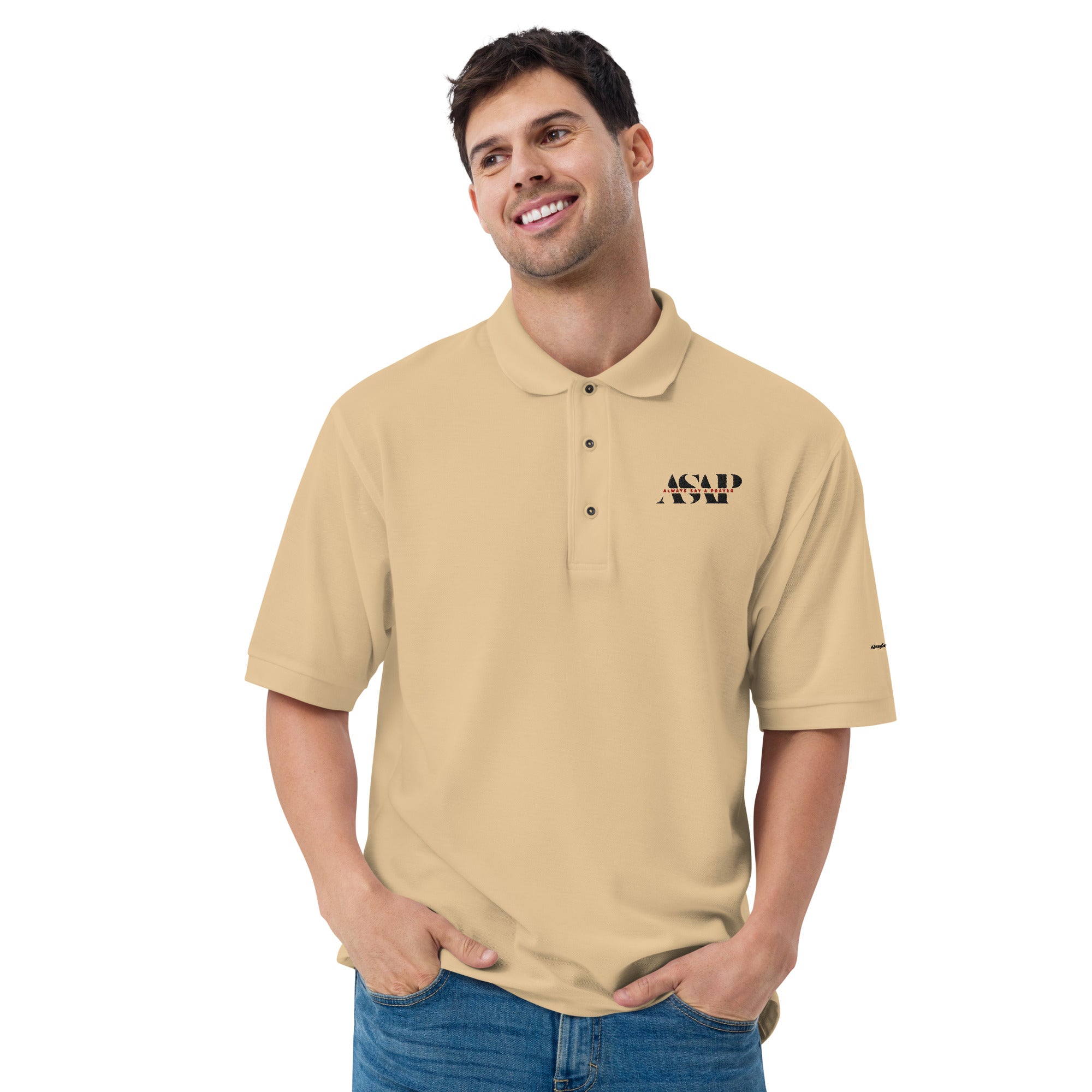 men wearing a premium yellow polo shirt with white asap print