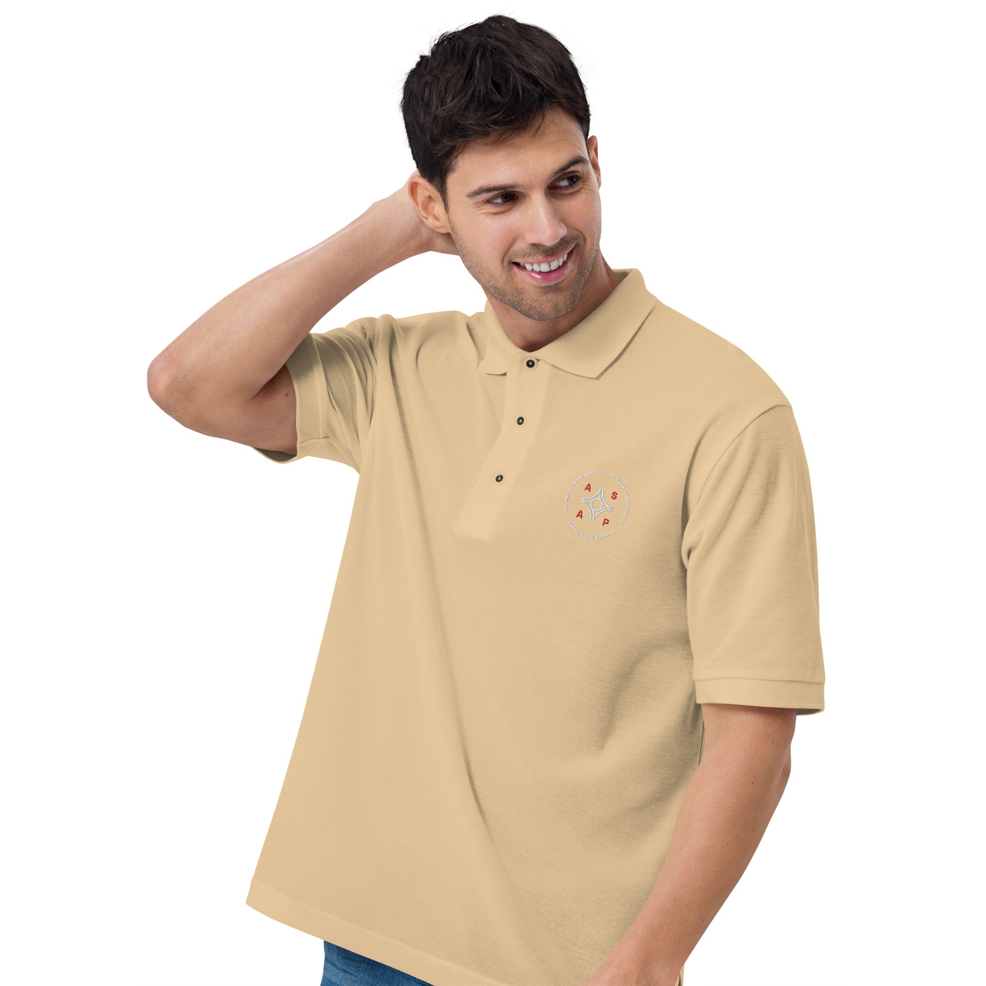 men wearing a  yellow  premium polo shirt with white asap print
