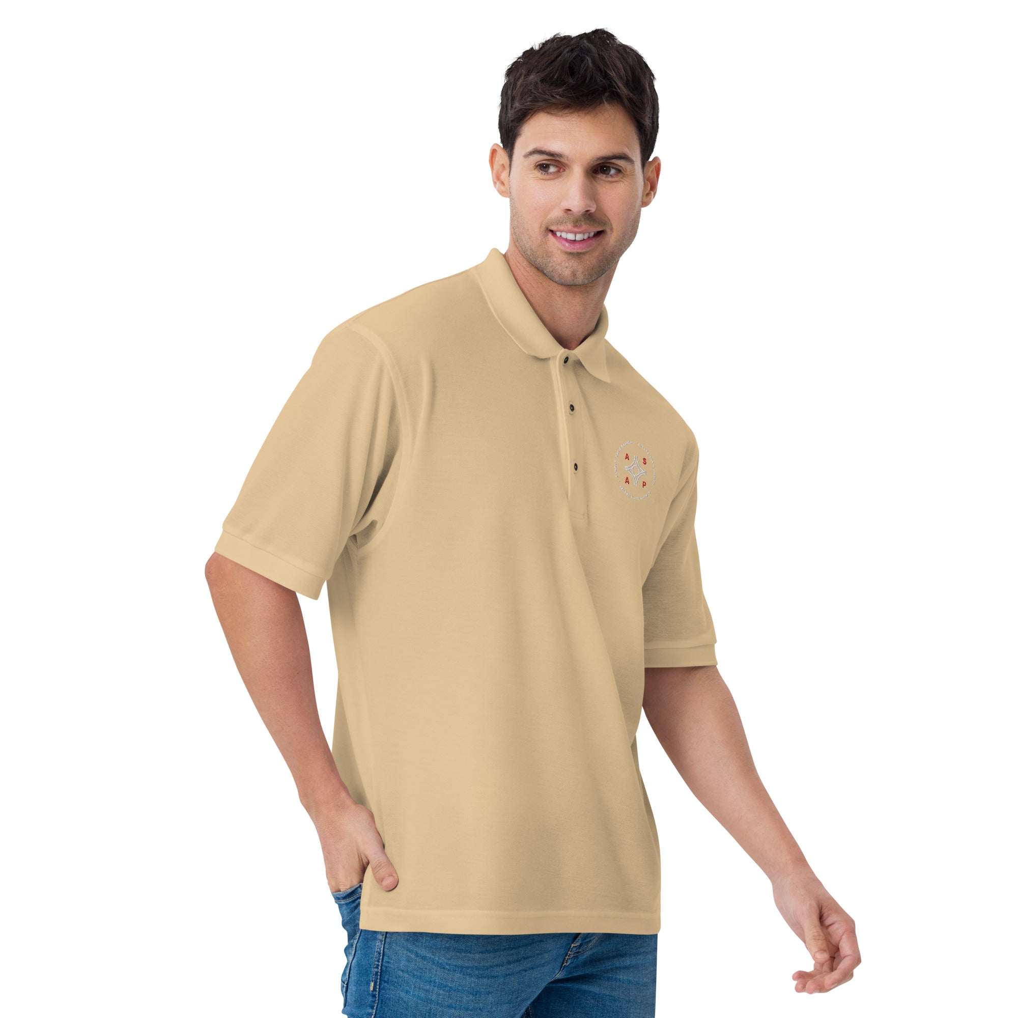 men wearing a  yellow  premium polo shirt with white asap print