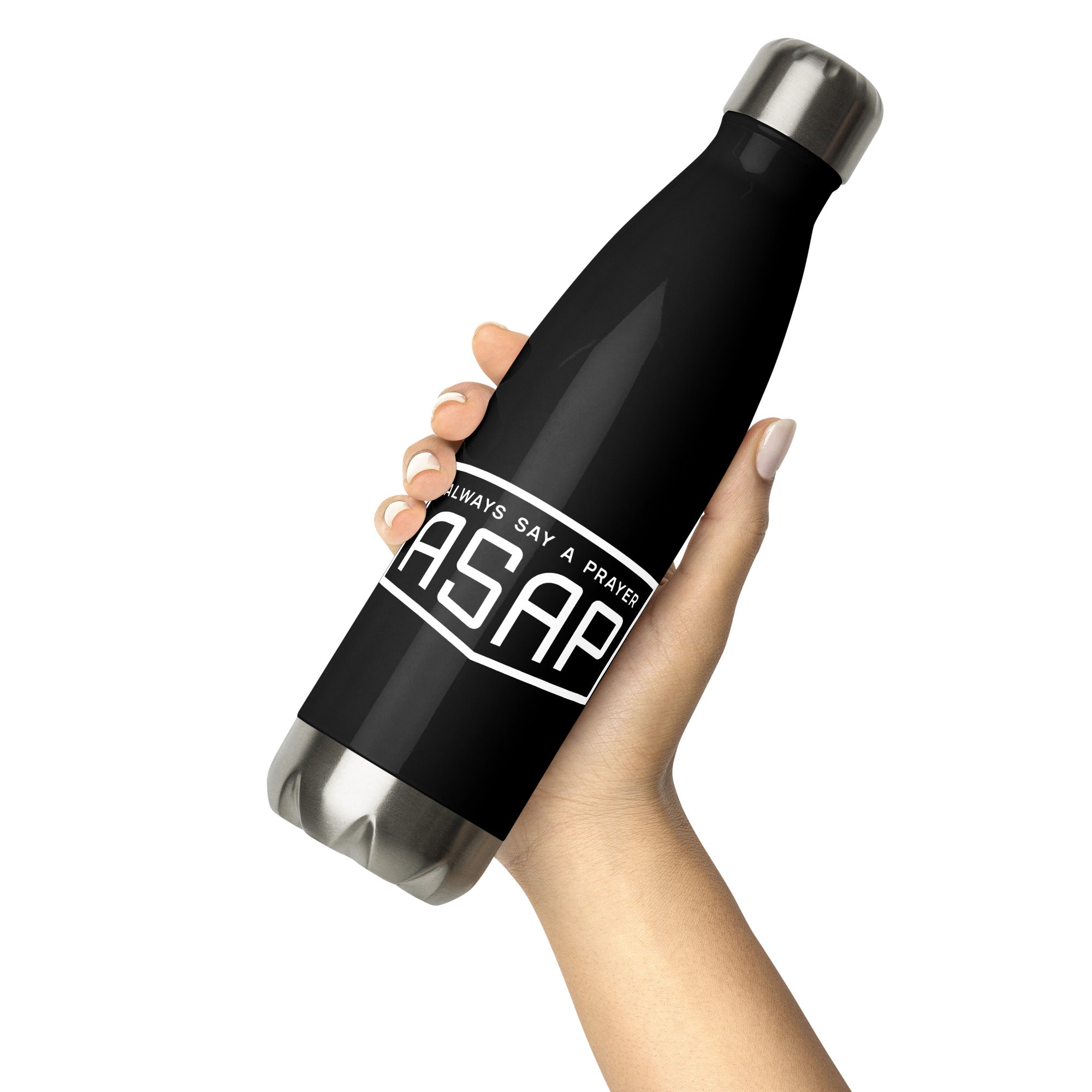 Stainless Steel Black Water Bottle Shield Logo