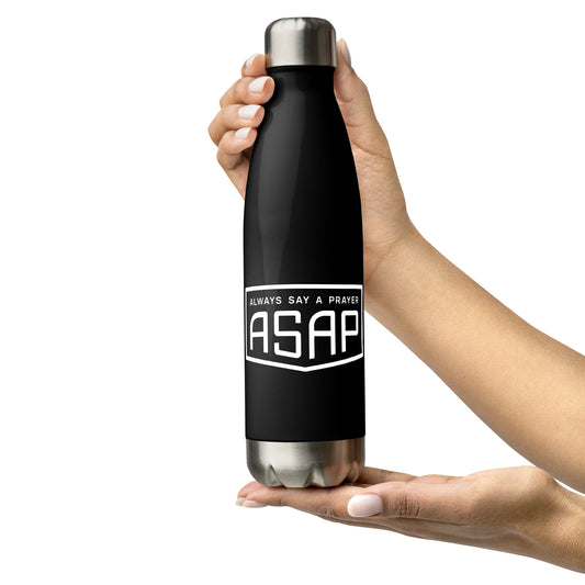 Stainless Steel Black Water Bottle Shield Logo