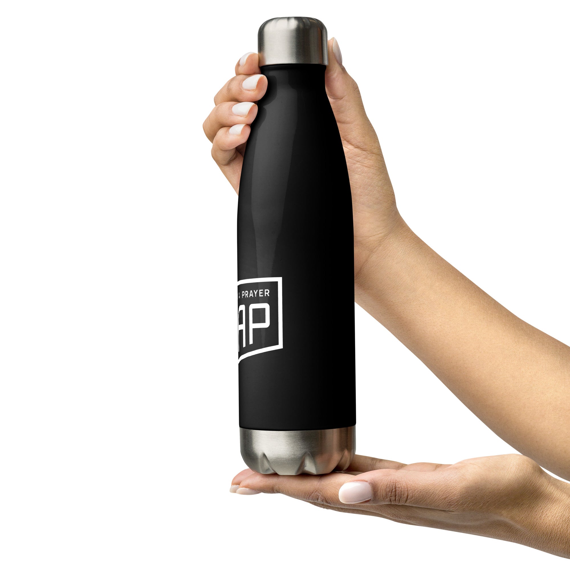 Stainless Steel Black Water Bottle Shield Logo