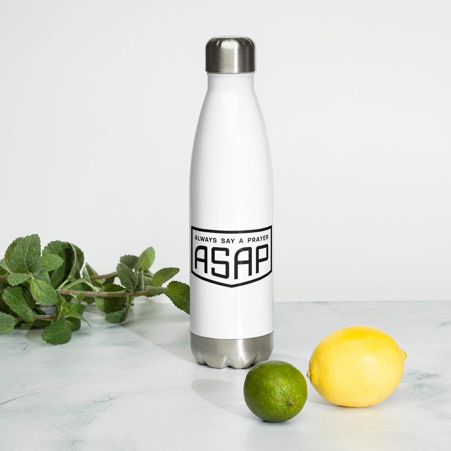 Stainless Steel White Water Bottle Shield Logo