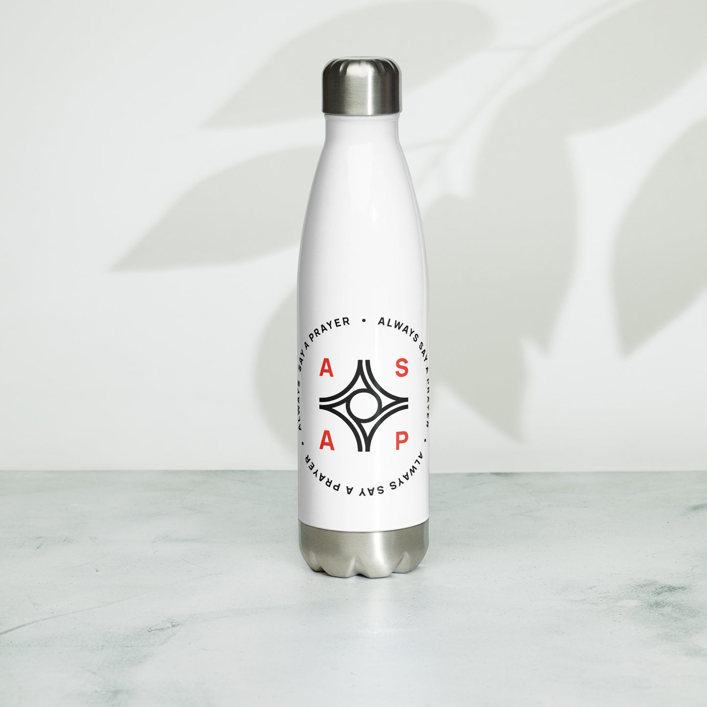 Stainless Steel White Water Bottle Circular Logo