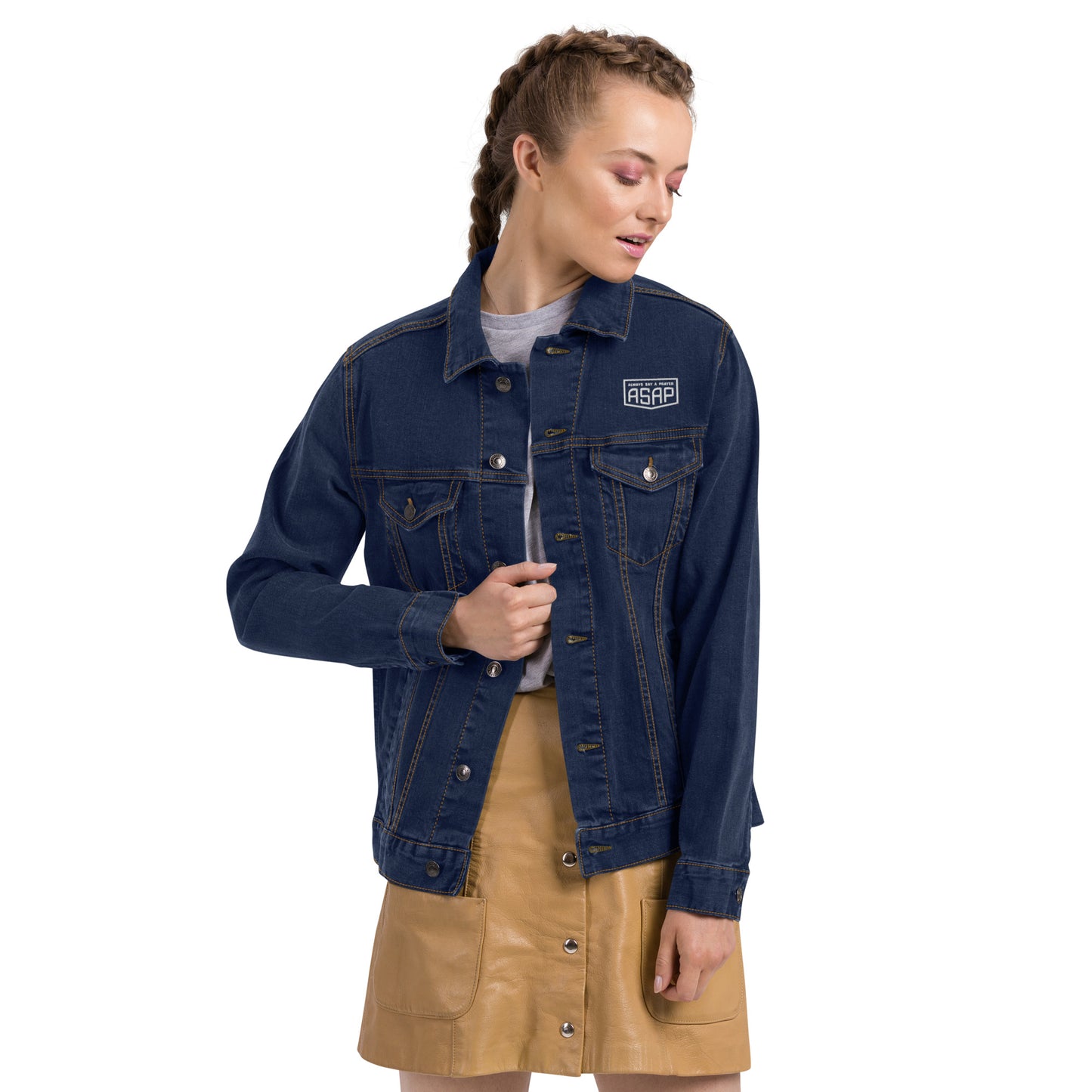 Unisex Denim Jacket Shield Logo FRONT and BACK