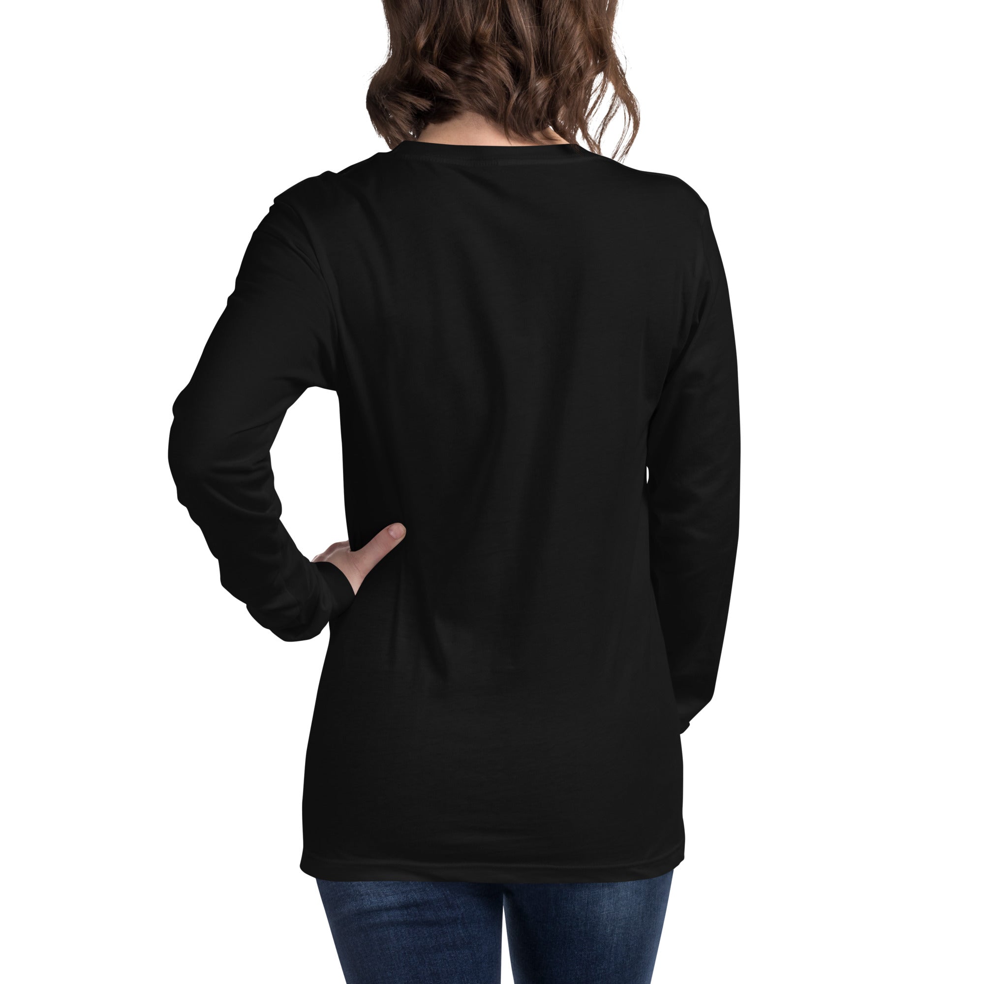 women wearing a long black sleeve tee with white asap print
