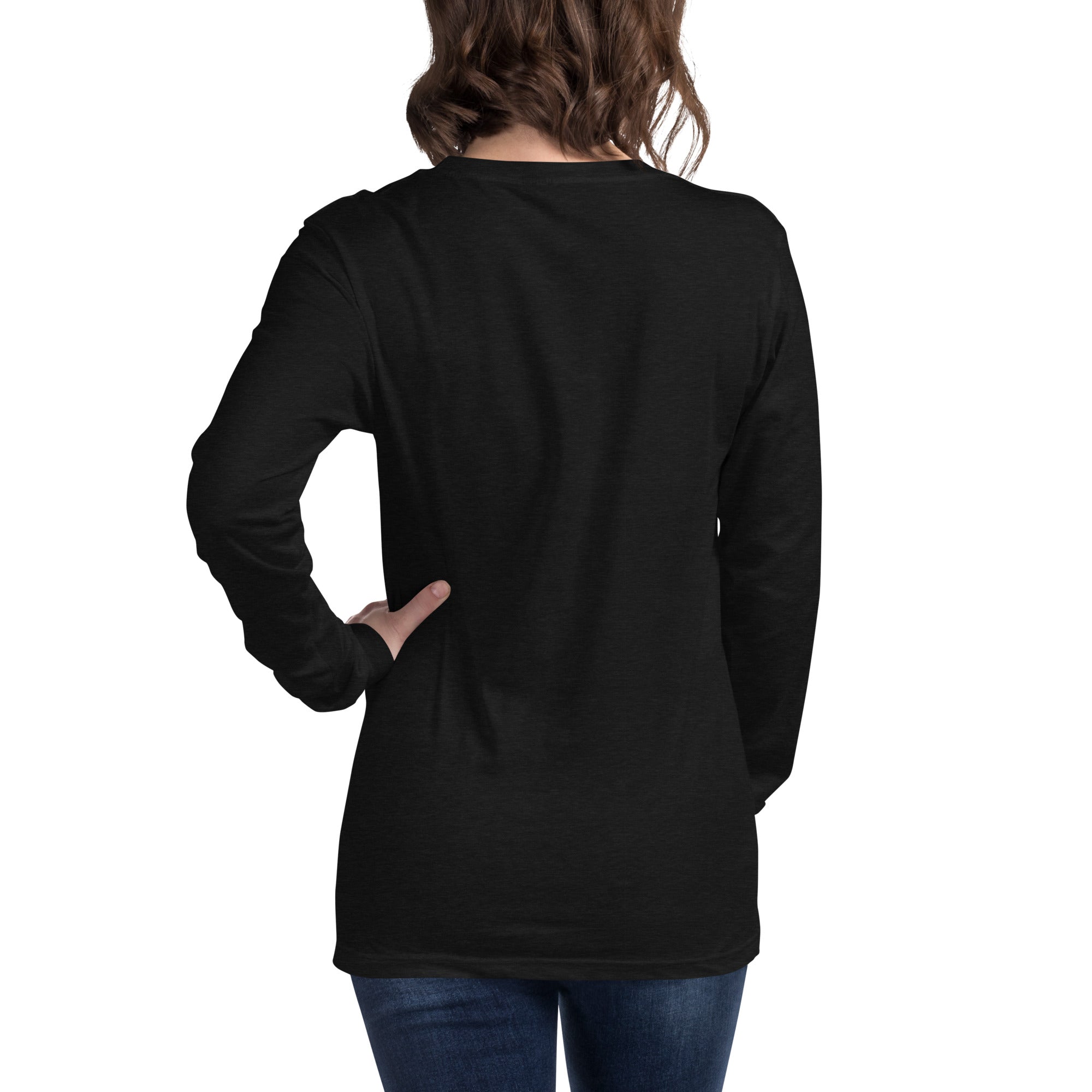 women wearing a long black sleeve tee with white asap print