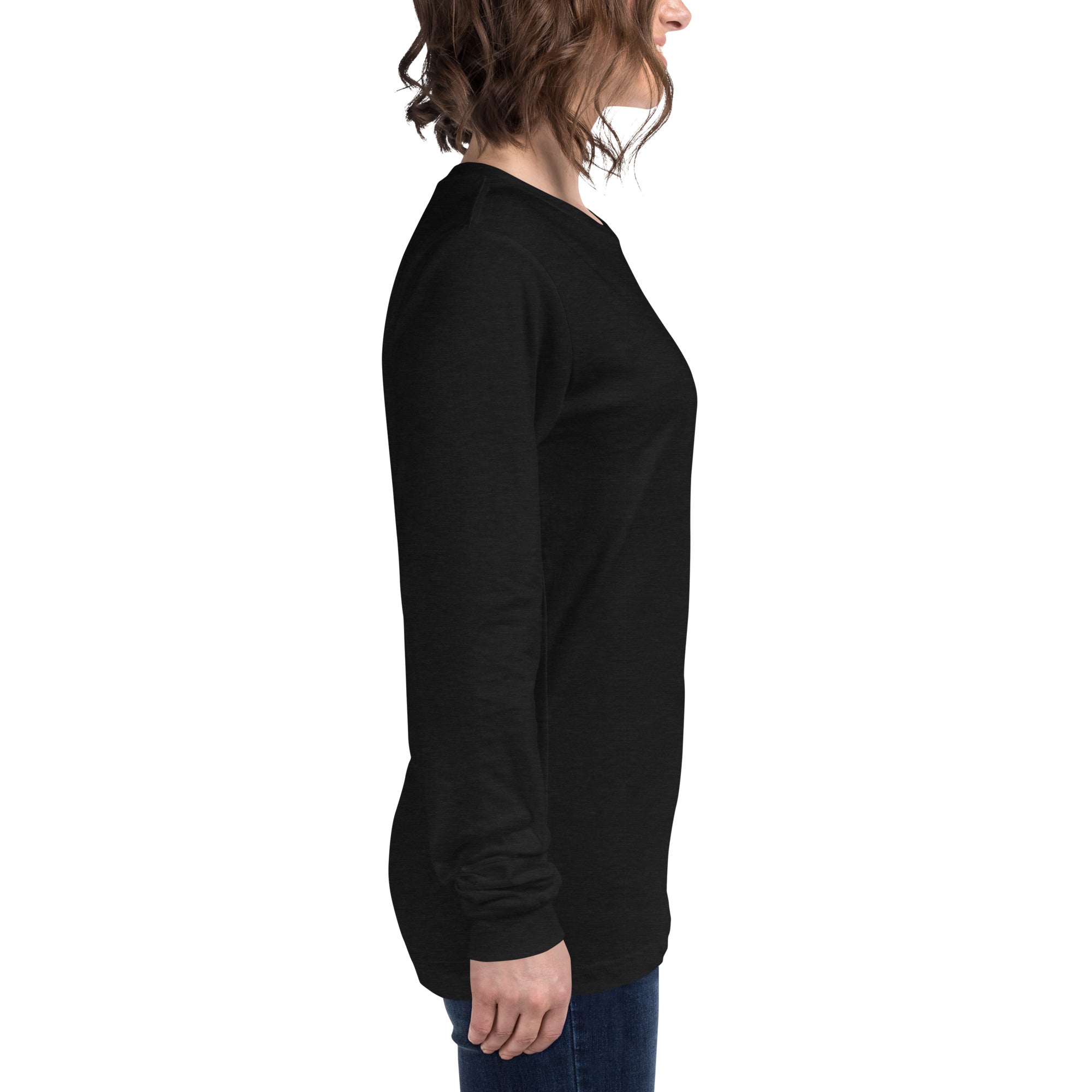 women wearing a long black sleeve tee with white asap print