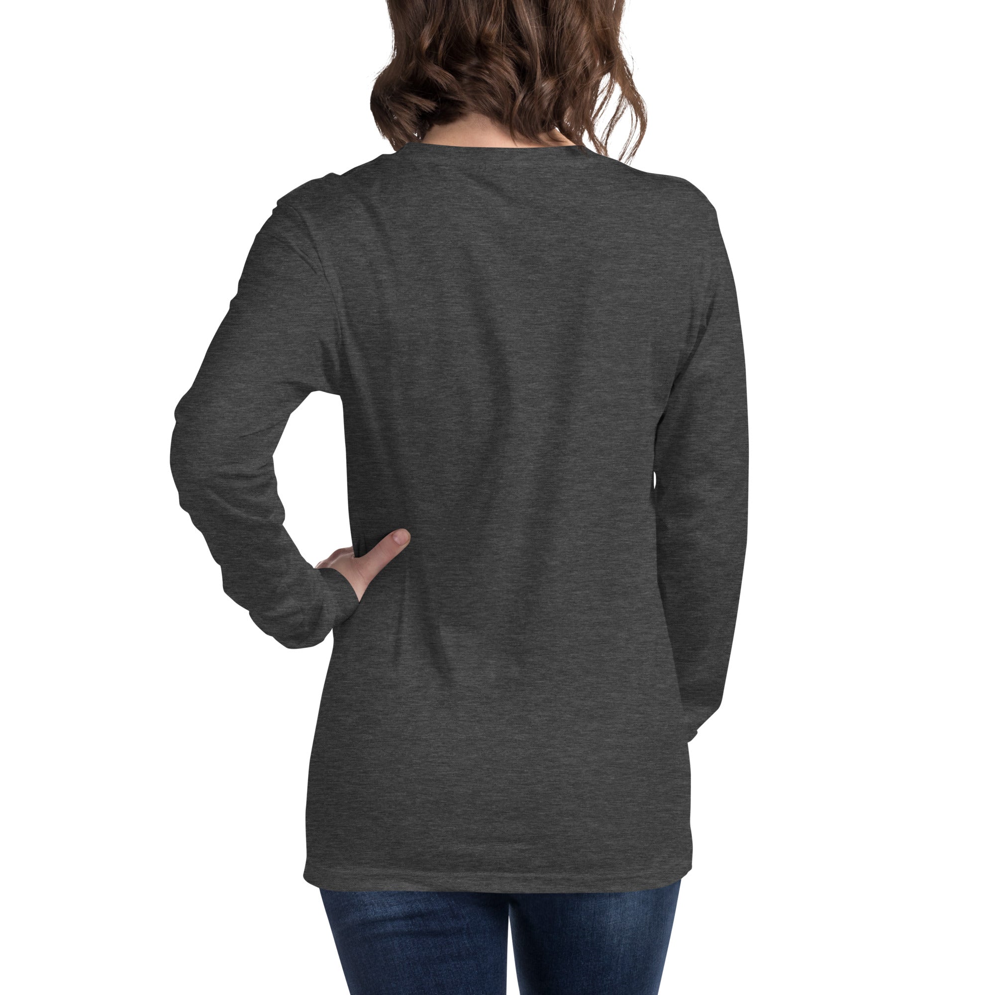 women wearing a long heather forest sleeve tee with white asap print