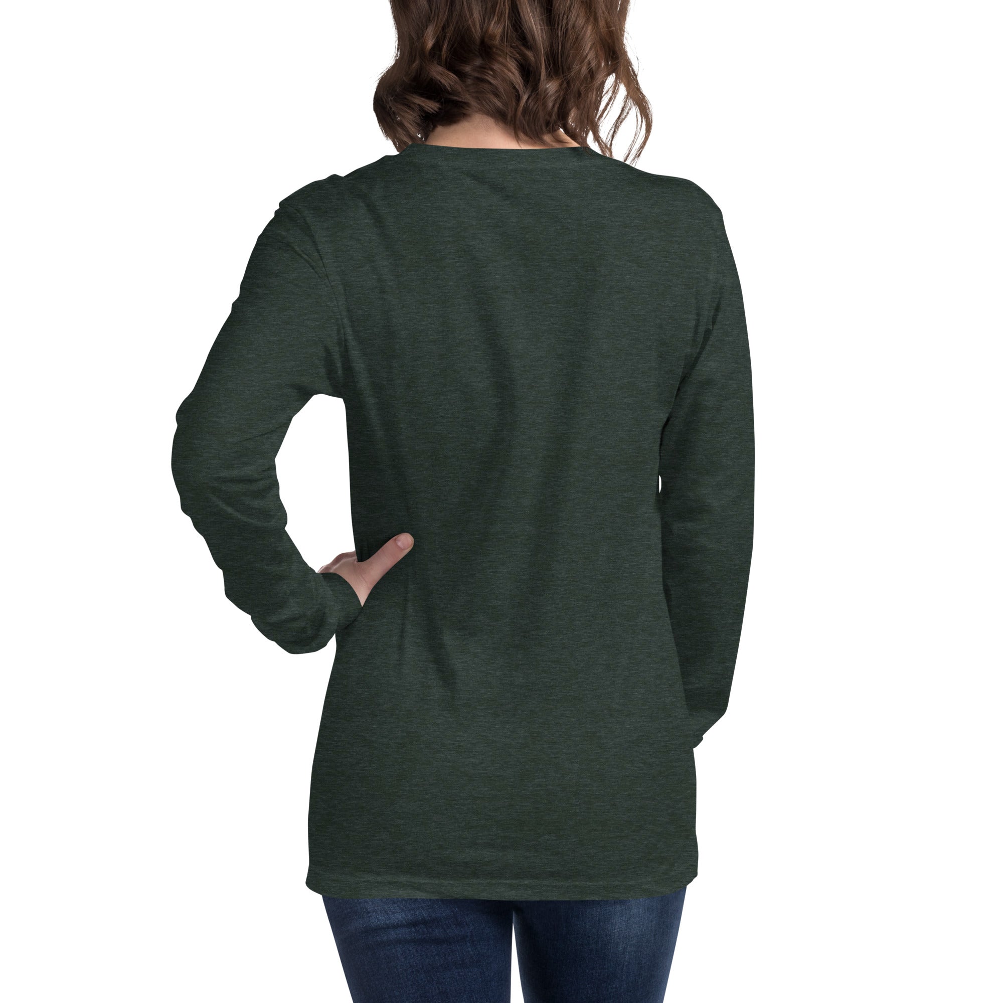 women wearing a long heather forest sleeve tee with white asap print
