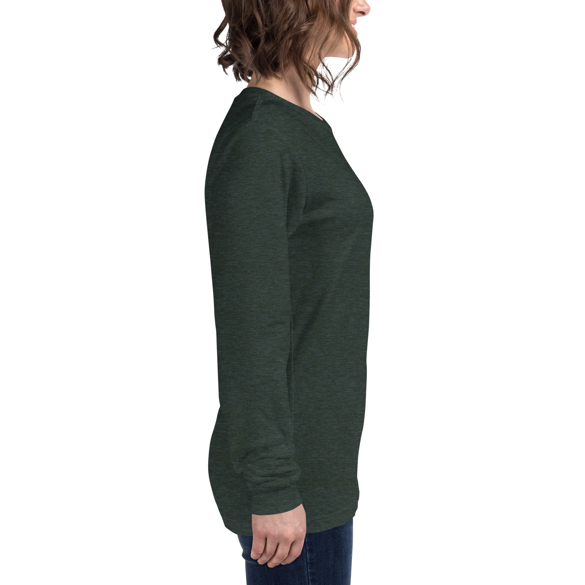 women wearing a long heather forest sleeve tee with white asap print