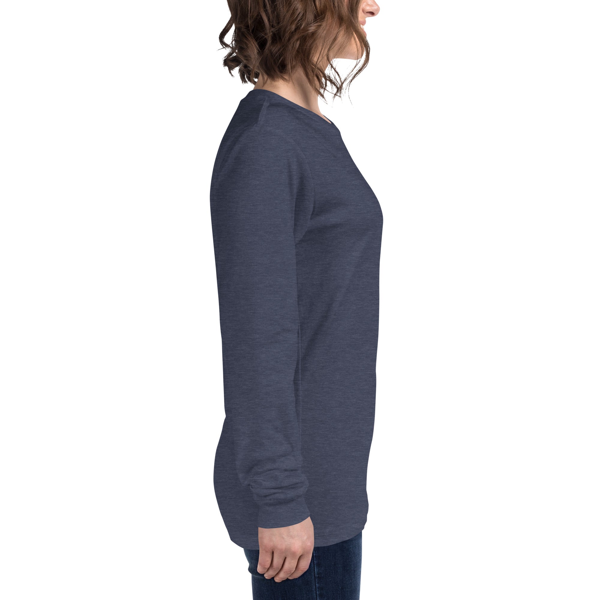 women wearing a long navy sleeve tee with white asap print