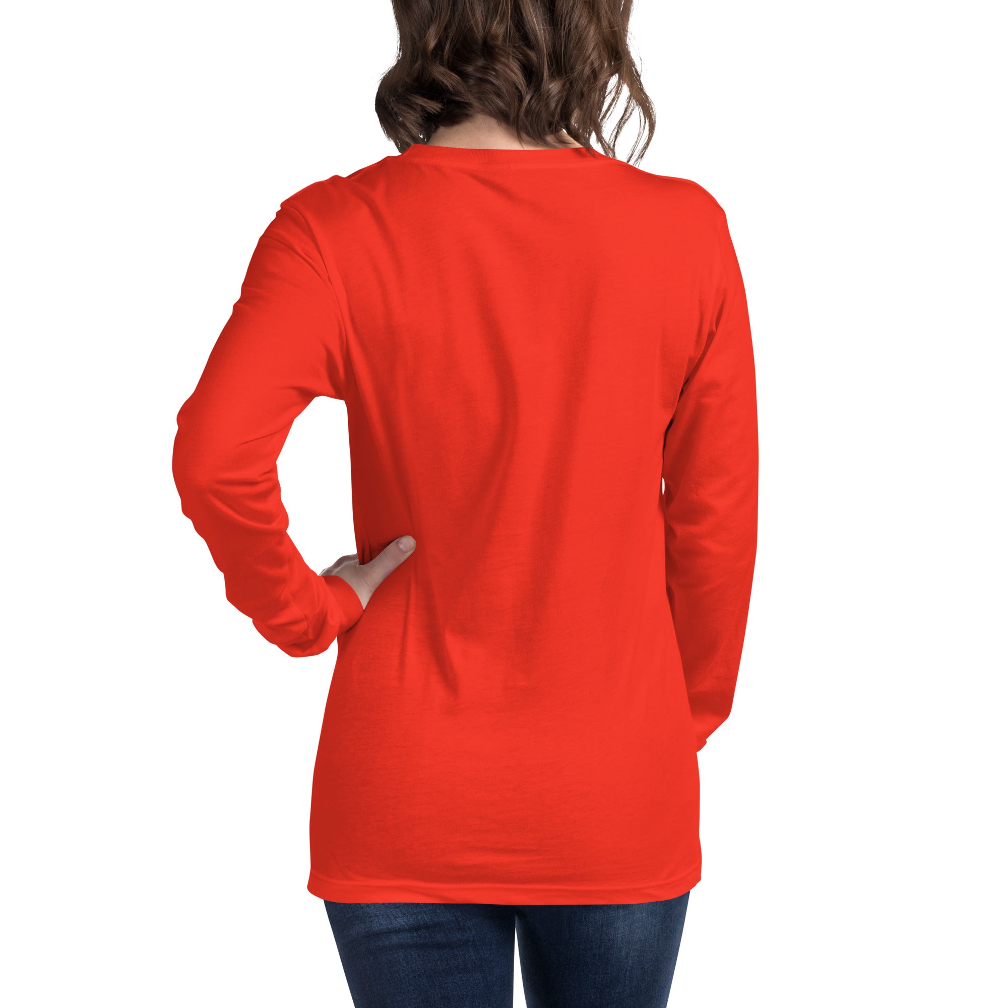 women wearing a long red sleeve tee with white asap print