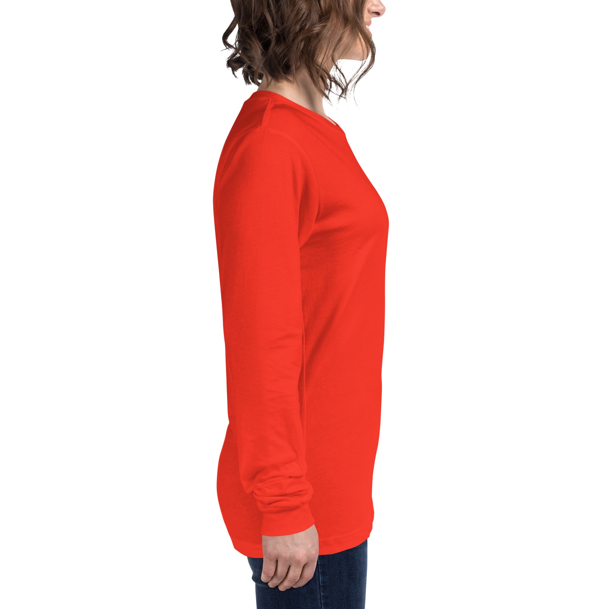women wearing a long red sleeve tee with white asap print