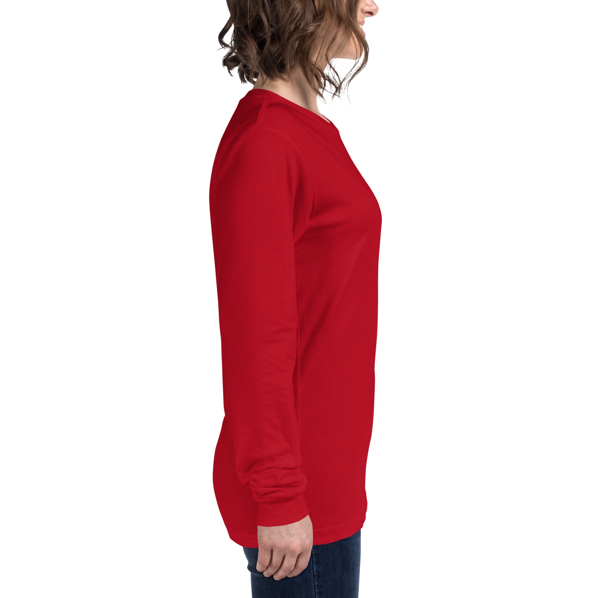 women wearing a long red maroon sleeve tee with white asap print