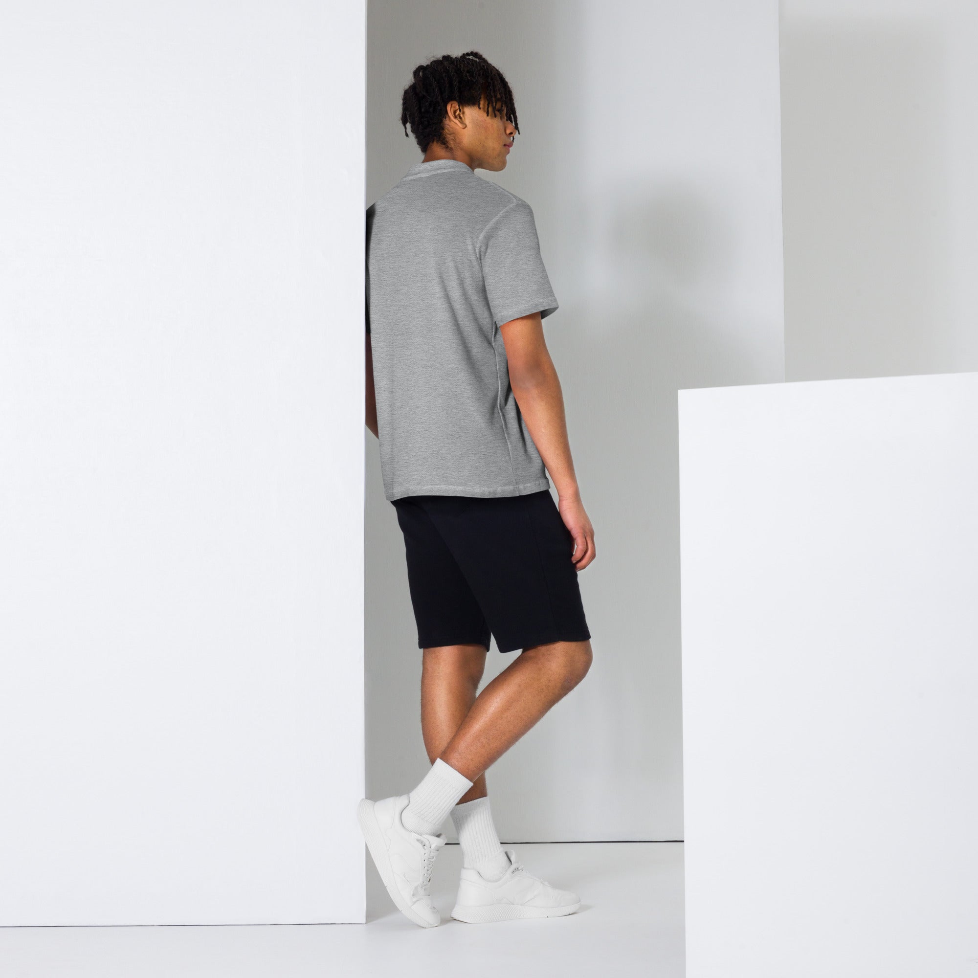 grey unisex pique polo shirt with white asap print