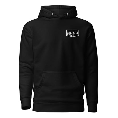 Unisex Hoodie White Shield Logo Front and Back