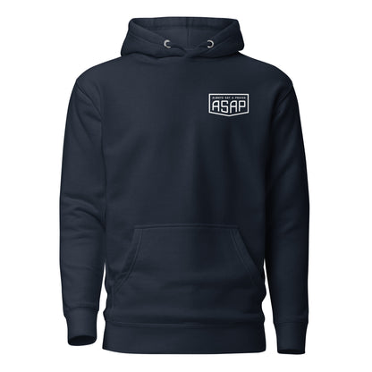 Unisex Hoodie White Shield Logo Front and Back