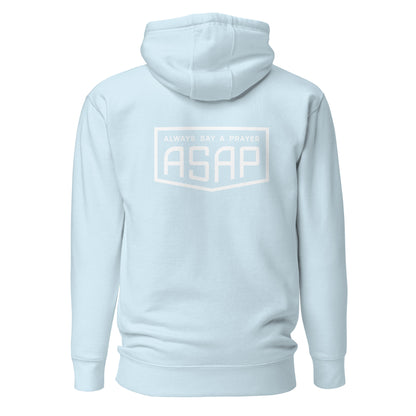 Unisex Hoodie White Shield Logo Front and Back